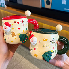 磁気クリスマスマグカップ蓋付きスプーンかわいい陶磁器コップ女子高颜値漫画オフィスカップカップ