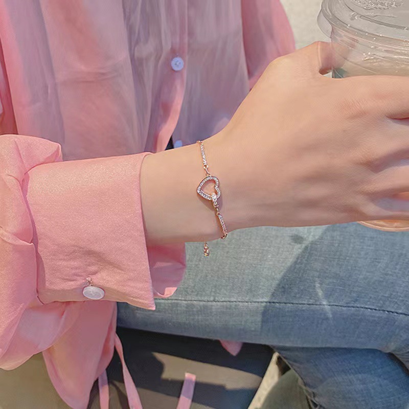 Korean Style Sweet Fashion Love Diamond Bracelet Women's Trendy ins Style Women's Adjustable Simple Bracelet Jewelry