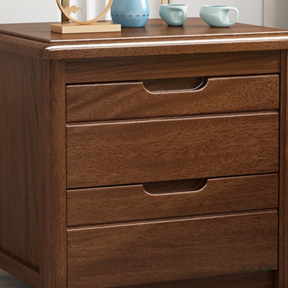 Wholesale Walnut Solid Wood Bedside Table Modern Chinese Cabinet Mini Ultra-Narrow Bedroom Storage Bedside Storage Complete