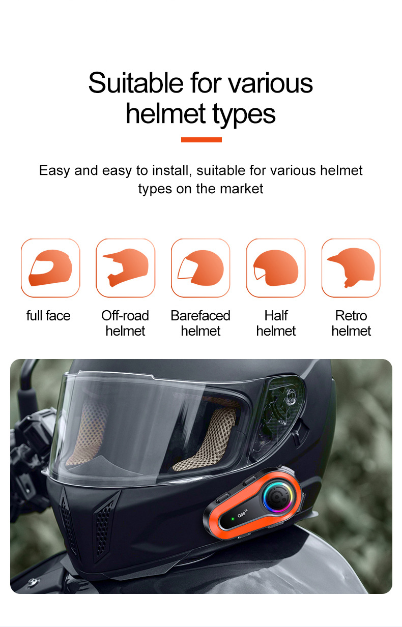 Q082X Helmet Bluetooth Headset 1000m Dual-Intercom Motorcycle Helmet Headset Amazon's Best-Selling Product
