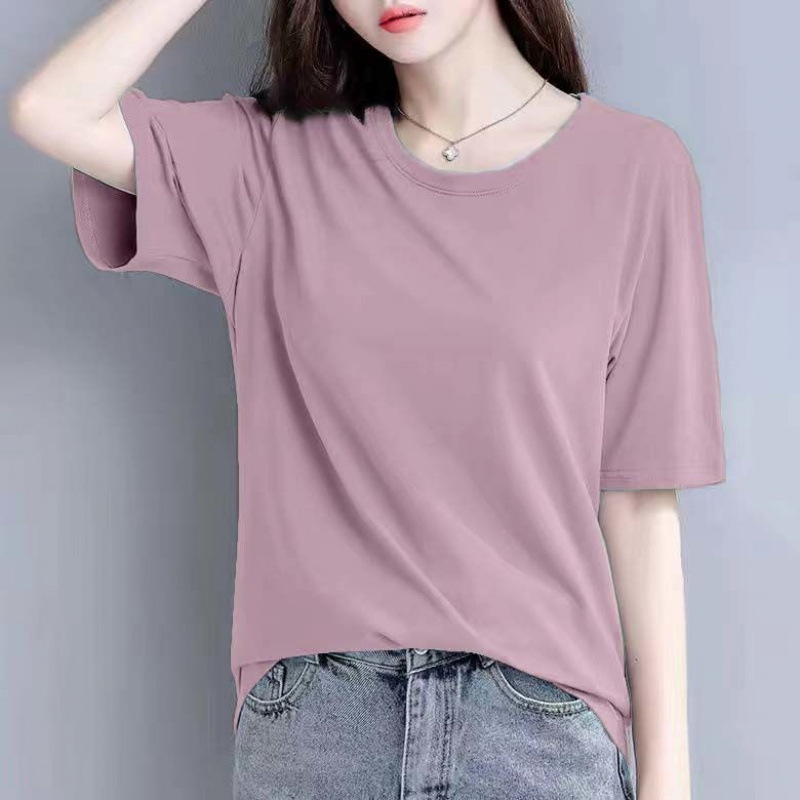 女性用モーダル半袖シャツ、夏の新しいルーズ半袖Tシャツ、黒のボトムシャツ、多用途の痩身トップ|undefined