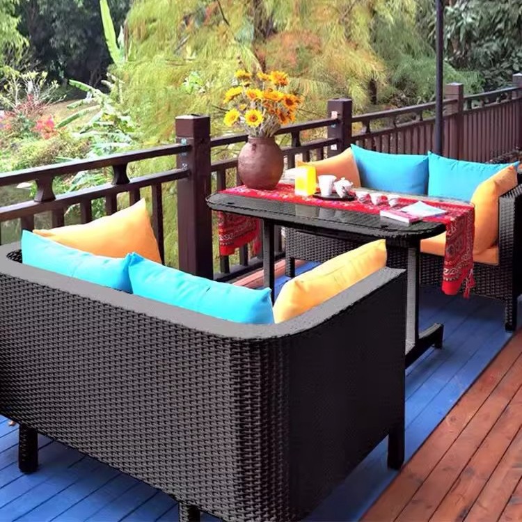Creativa silla de caña al aire libre sofá doble muebles de caña balcón anti-tejer mesa de jardín mesa y silla combinada mesa de té patio image 20