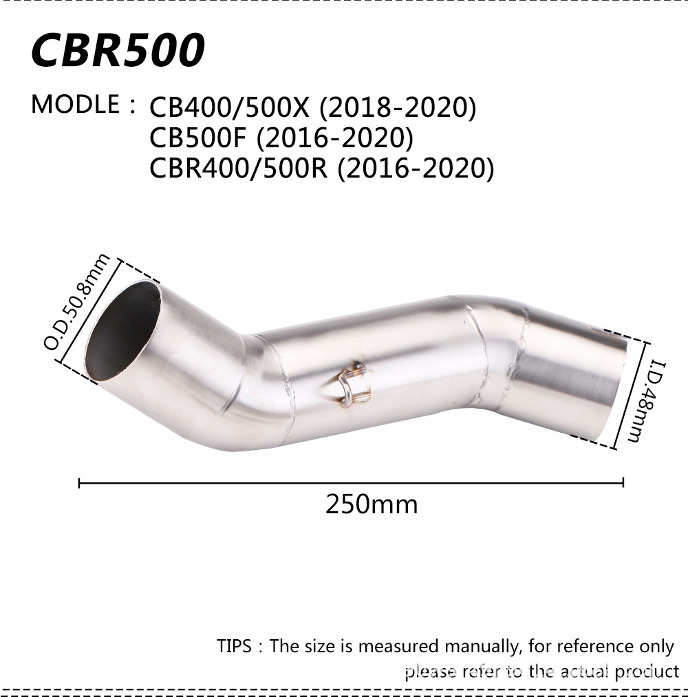 Motorcycle Modified Cbr300 Cbr500 500X Series Exhaust Pipe Modified Stainless Steel Middle Section Carbon Fiber Tail Section