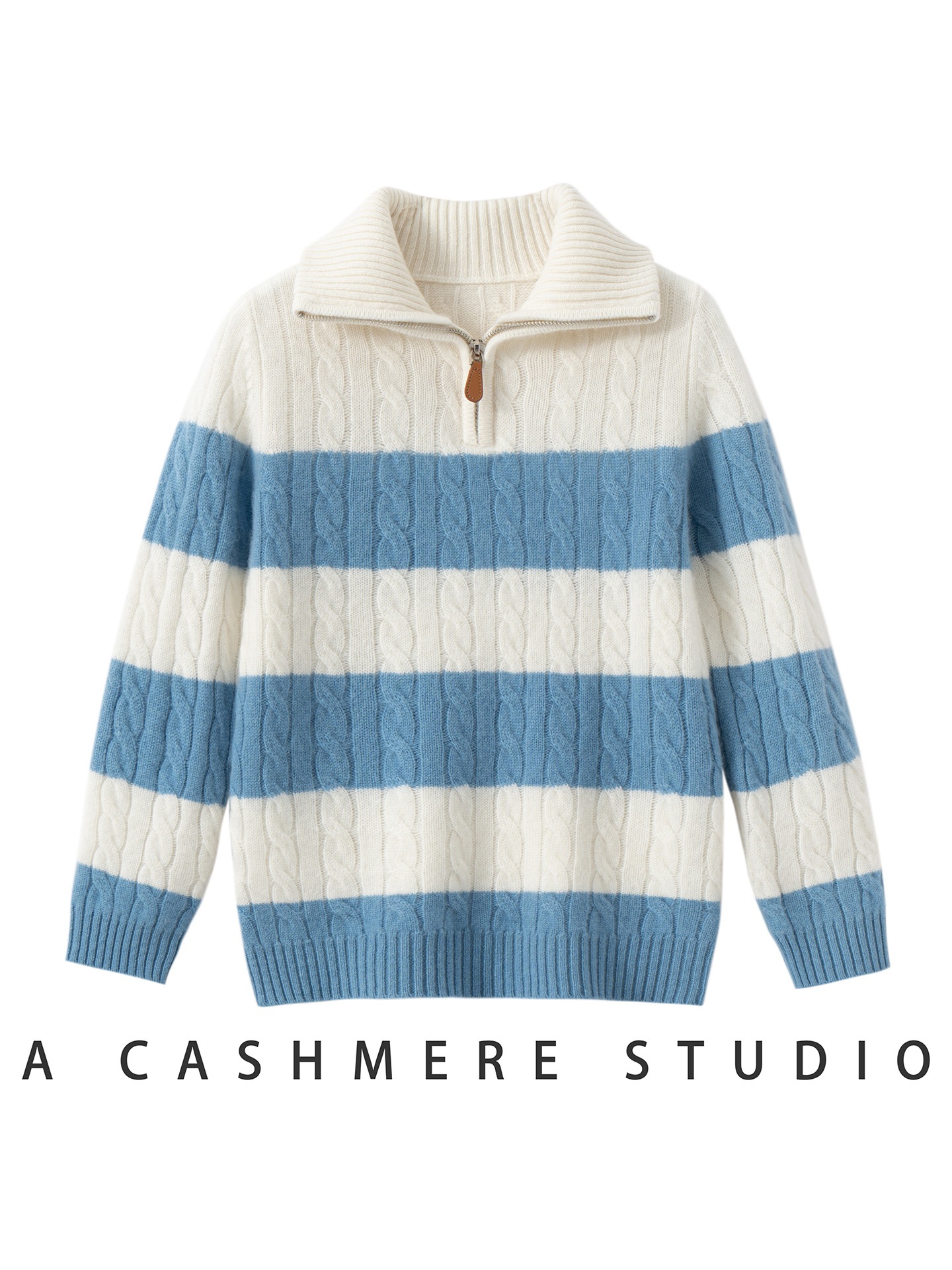 Children's cashmere sweater, boys' half-high zipper half-open collar cashmere sweater, striped twisted pattern inner layer, girls' loose top