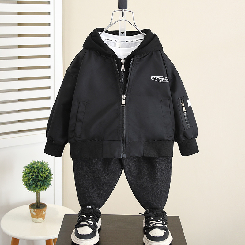 5830 Chaqueta para niños Primavera y otoño Ropa de otoño para niños Ropa de béisbol de dos piezas falsas 2025 Nuevo estilo para niños y bebés Versión coreana