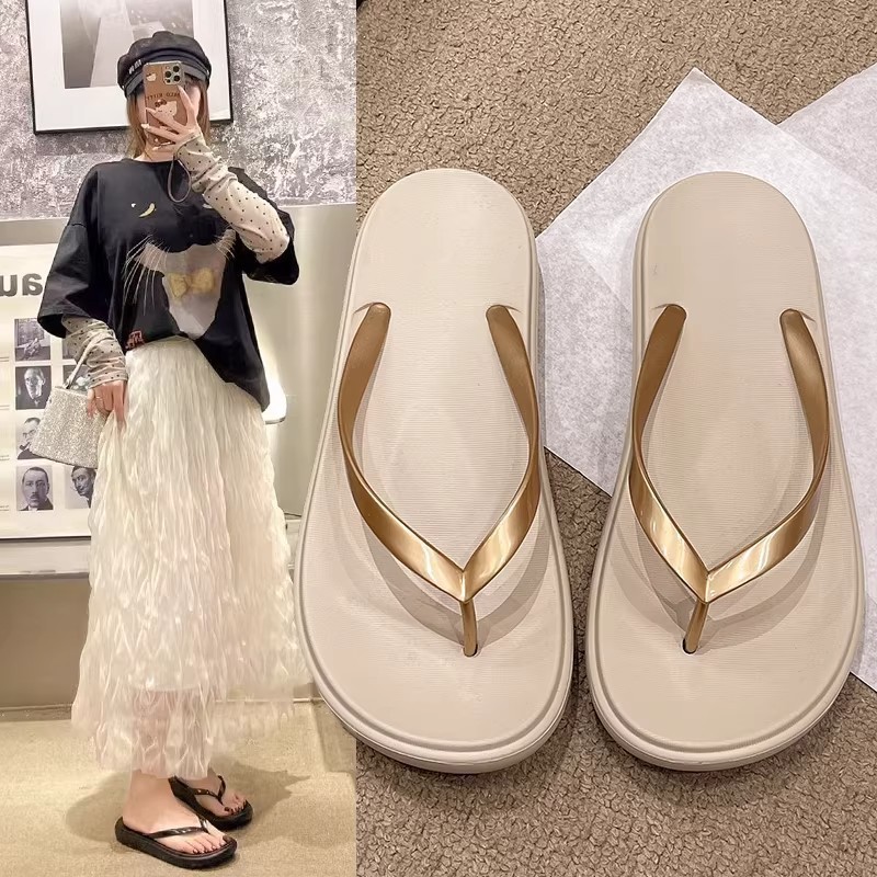 New Style Beach Versatile Thin-Soled Flip-Flops for Women, Home Indoor Slippers, Thick-Soled Non-Slip Simple Sandals