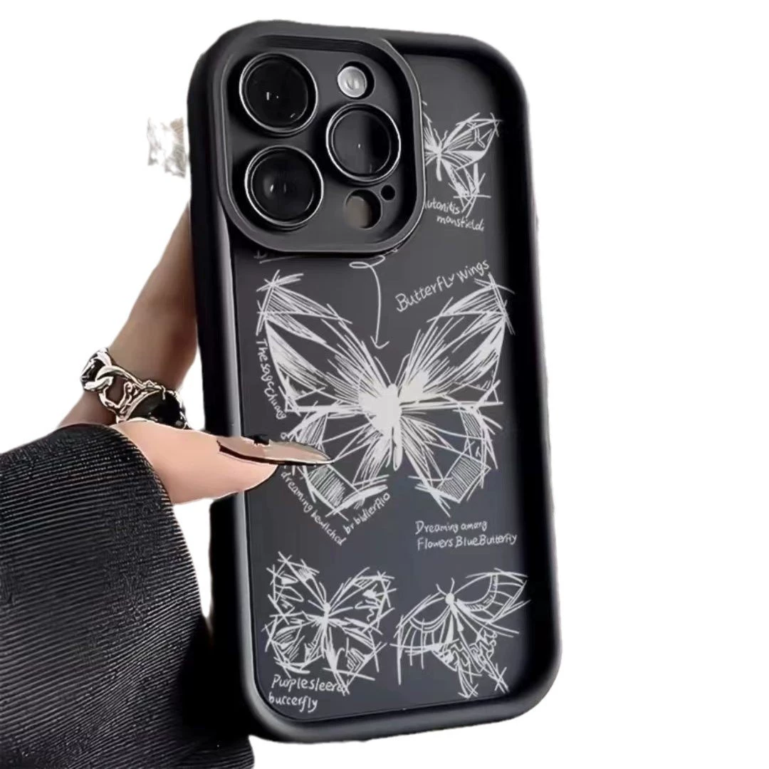 Phone Case (Apple iPhone) Tall Bamboo Shell, Butterfly Line Print, Compatible iPhone 7–16/SE/mini/pro/max