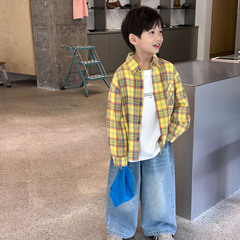 麦可希童装男童衬衫春秋装新款中大儿童男孩上衣纯棉格子衬衣外套