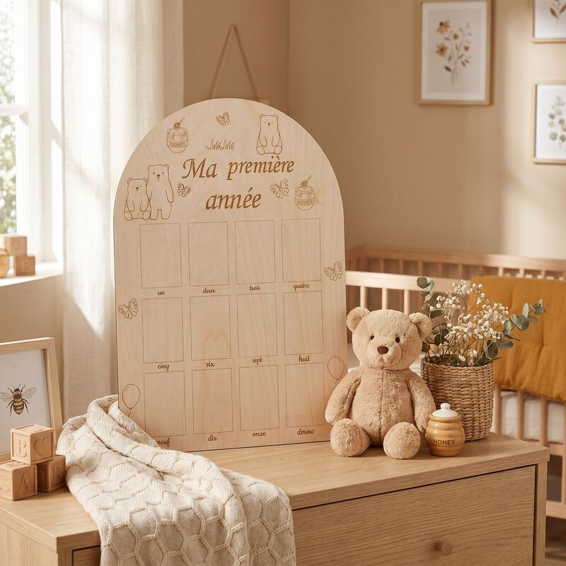 Winnie the Pooh French Baby 12 Months Wooden Photo Wall Newborn 1St Birthday Milestone Photo Frame