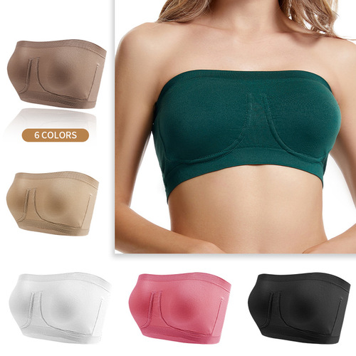Women's large size seamless imitation steel ring bra cloth strapless wrap bra green big breasts small