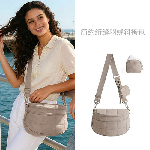 Cross-Border New Style Quilted Lightweight Crossbody Bag, Fashionable Women's down Shell Bag, Casual Nylon Crossbody Bag, Earphone Bag