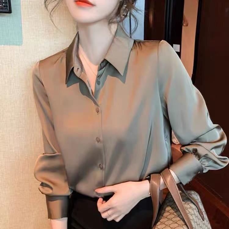 서양식 새틴 셔츠 여성용 긴팔 2023 신가을복 탑 디자인 센스 올매치 프로페셔널 YI HENG