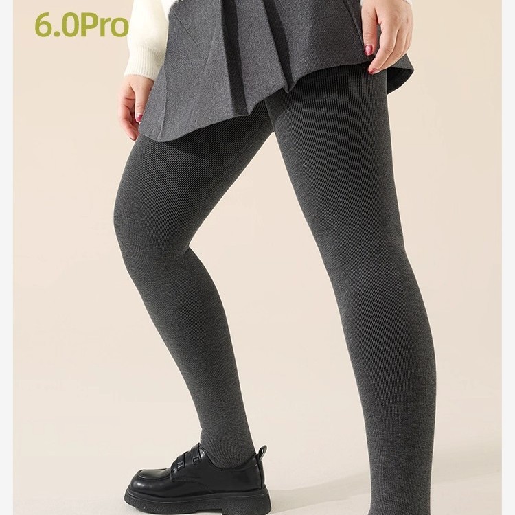 Dark Gray Leggings for Women's Autumn and Winter Outerwear Combed Cotton Fleece-Lined Thickeneded Matte Stripesd Micro-Pressure Slimming Look Leg Pantyhose