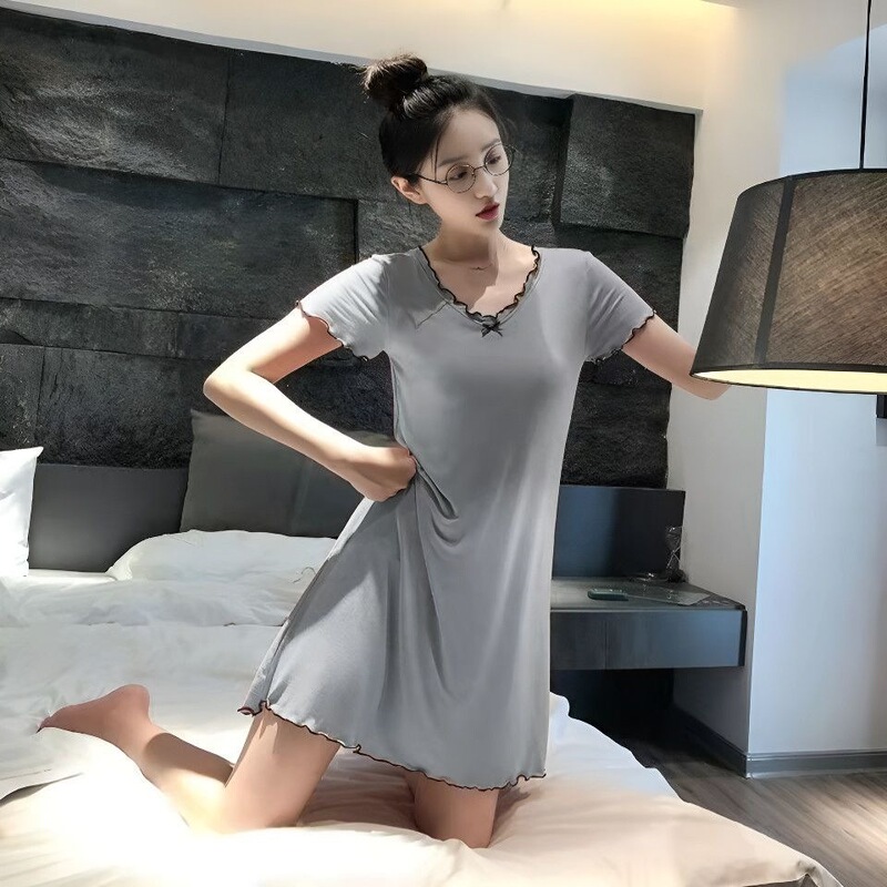 Modal Nightgown with Breast Pads for Women, Summer Ins Pure Desire Style, Thin One-Piece Wrap-Around Nightgown, Soft, Breathable and Skin-Friendly