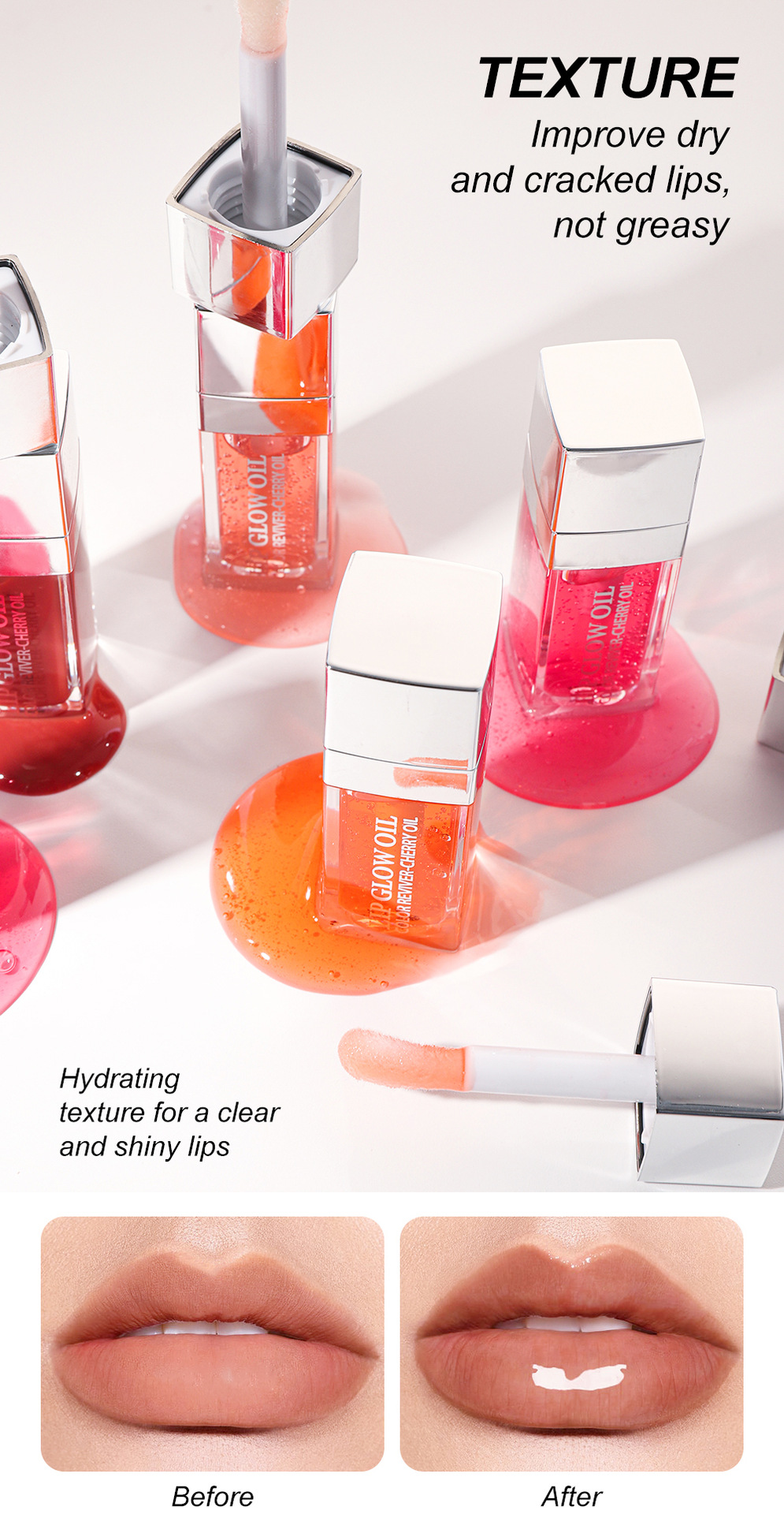 YOUNG VISION Lip Oil is available in 5 colors: Dudu Lip Gloss, Water Mist Lip Lotion and Lip Moisturizer Application Scenario