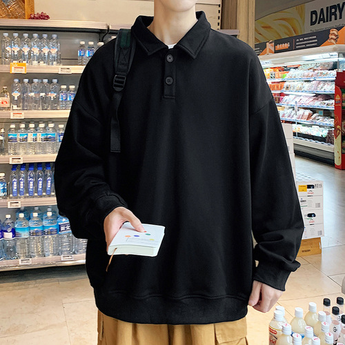 Casual Men's Spring and Autumn Season Thin Trendy Collar Long-Sleeve Base Shirt Hong Kong Style Loose Large Size Outerwear