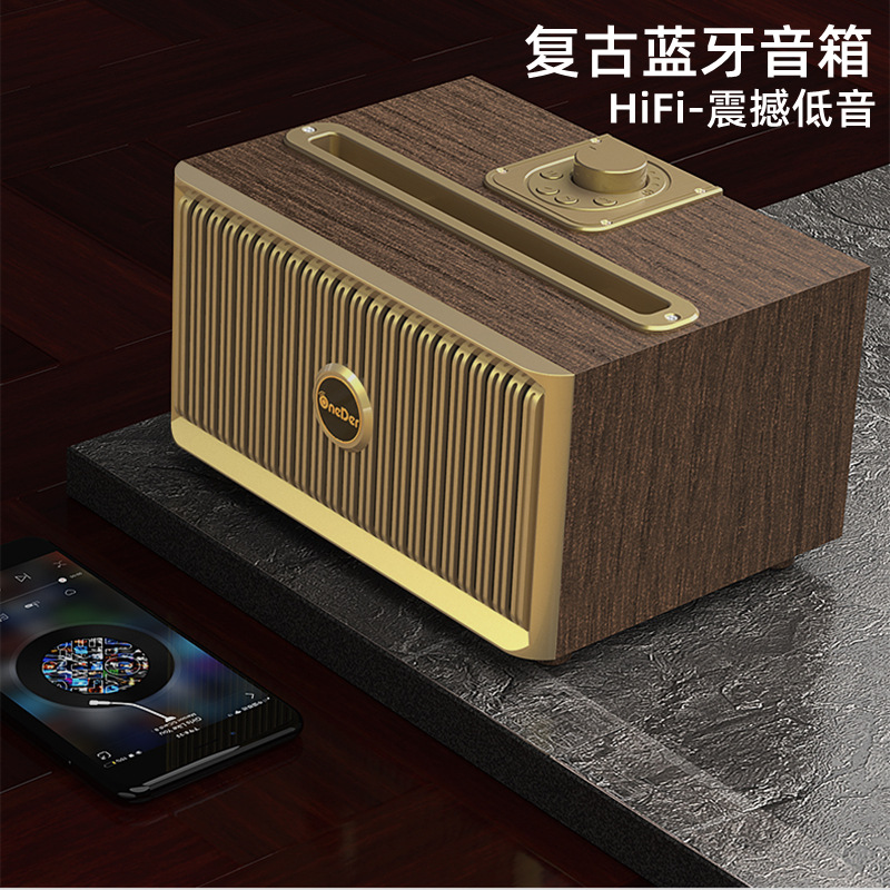 Oneer Retro Bluetooth altavoz de madera en casa gran volumen estéreo tarjeta Radio pesado subwoofer audio