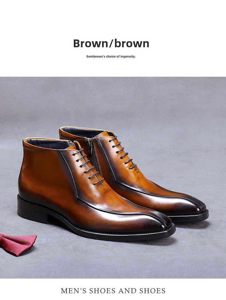 Kožené boty Velkoobchodní továrna Britské martinské boty Pravá kůže Módní společenské boty Špičatá špička Zip Vysoké kožené boty Kotníkové boty_voghion.com