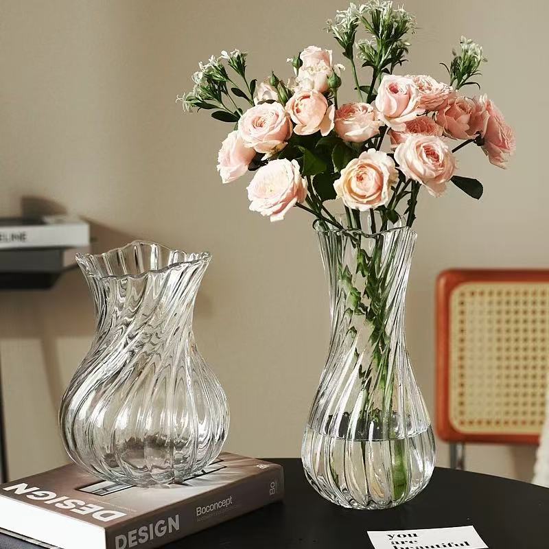 Rosas de vidrio agua transparente flores de hotel sala de estar decoración de mesa de comedor hecha a mano
