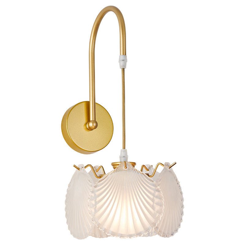 Luz francesa de lujo lámpara de pared de pluma de vidrio conchas dormitorio cabecera de cama sala de estar lámpara de pared de fondo lámpara de pared de pasillo lámpara de pared 485L