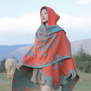 2024 New Style Cloak with Hat and Shawl Women's Summer Tea Card Salt Lake Yunnan Qinghai Travel Wear Coat Cloak