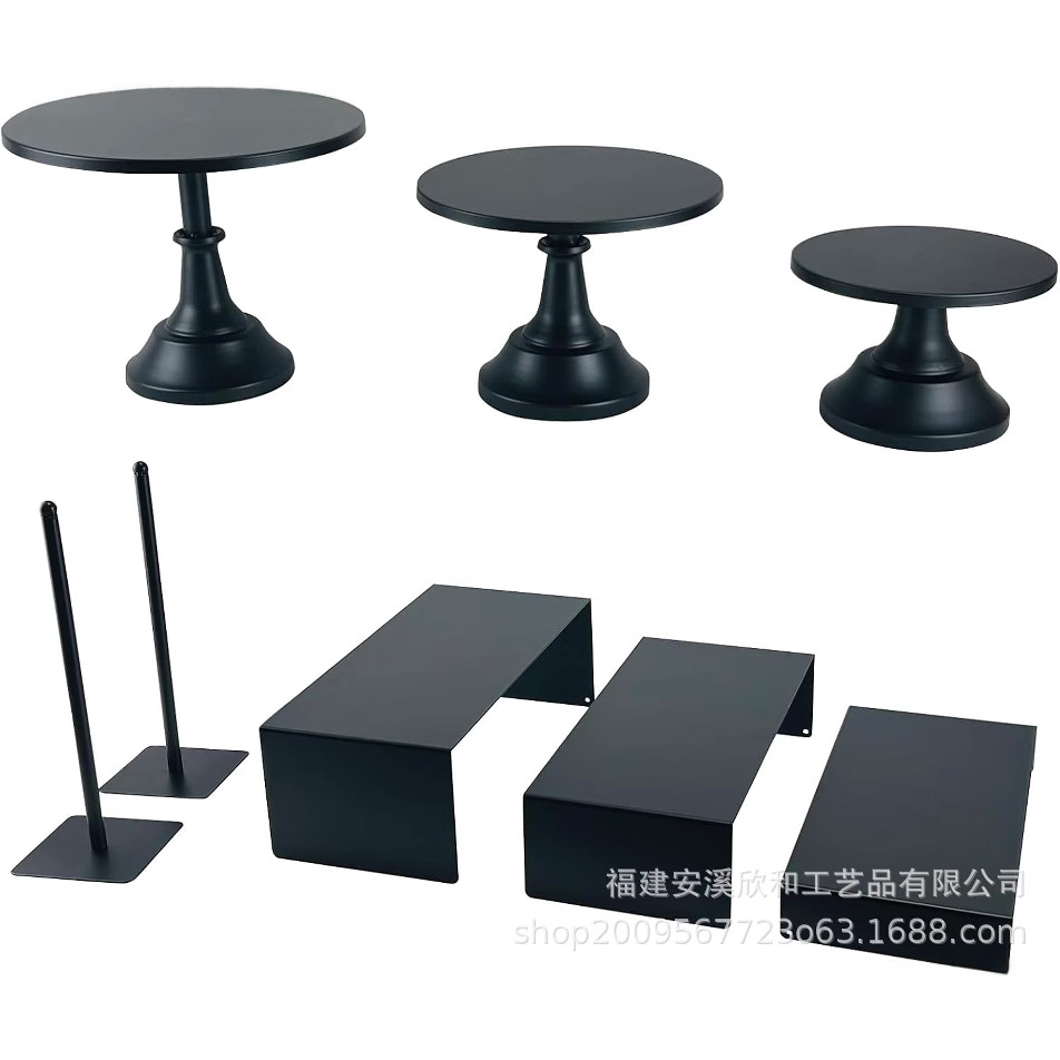 Mayorista hierro forjado estante de pastel estante de pasteles postres postres altos pies oro prop de boda postres estante de exhibición