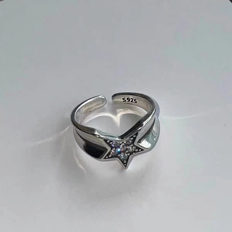 Bague Ouverte Géométrique Pentagramme Réglable En Alliage Argent_voghion.com