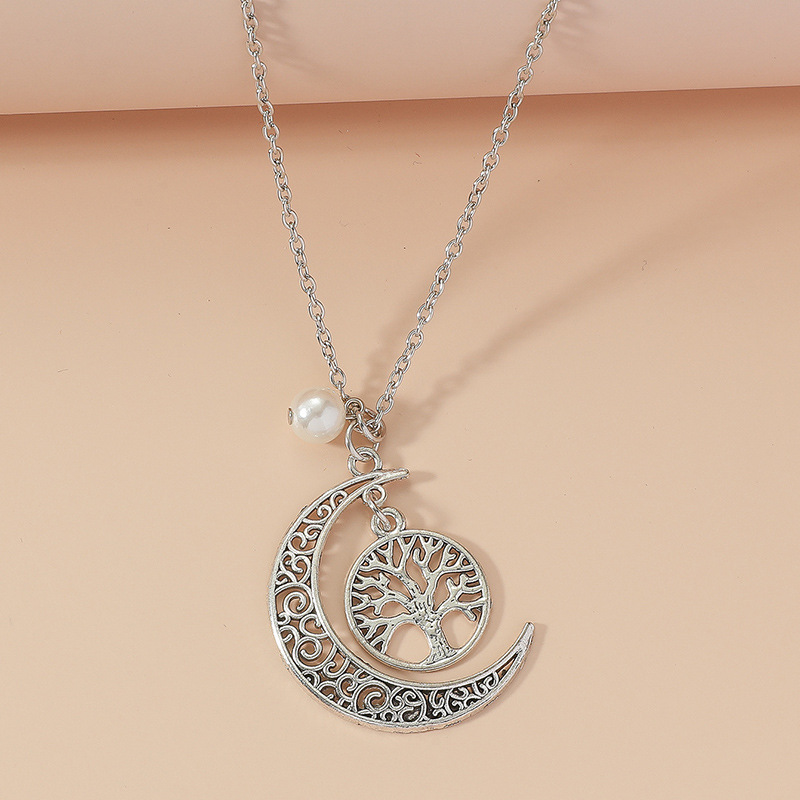Moon tree hollow pendant pearl accessories luxury niche necklace