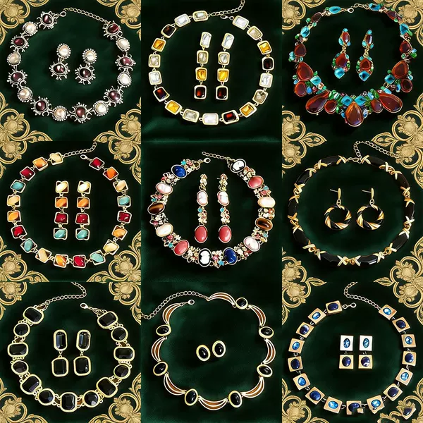 Vintage round earrings and necklace set, retro palace style clavicle chain, light luxury high-end jewelry for women