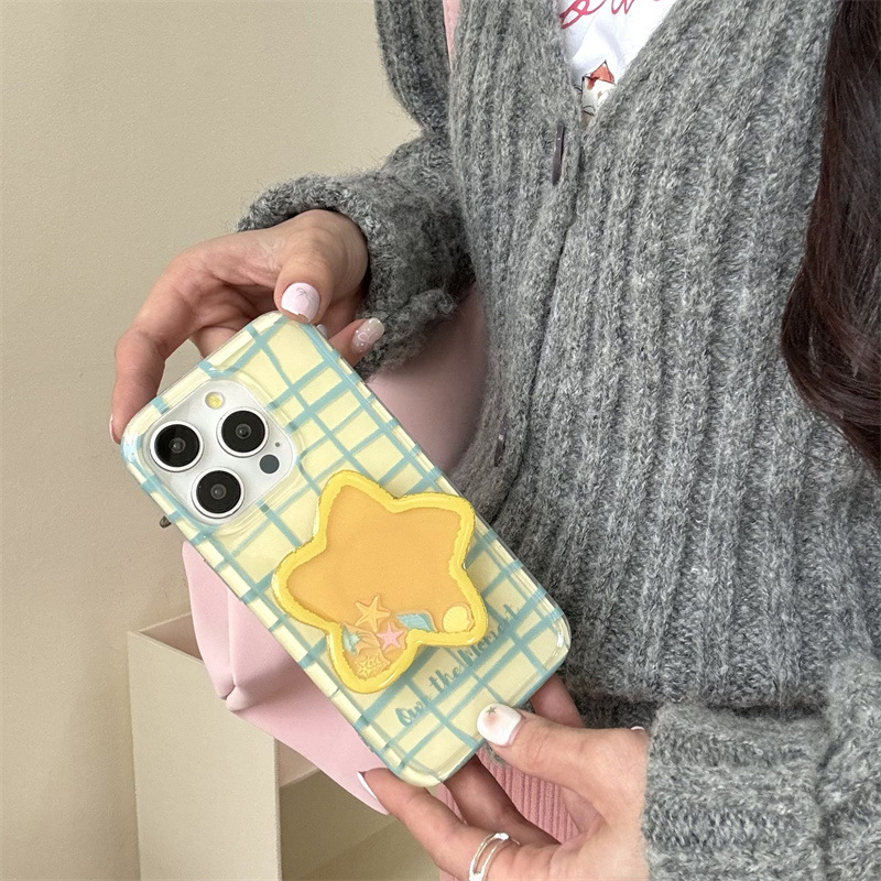 Línea de estrellas a cuadros para Apple 16proMax funda para teléfono móvil 15Pro fresco 14/13 creativo 15PM femenino