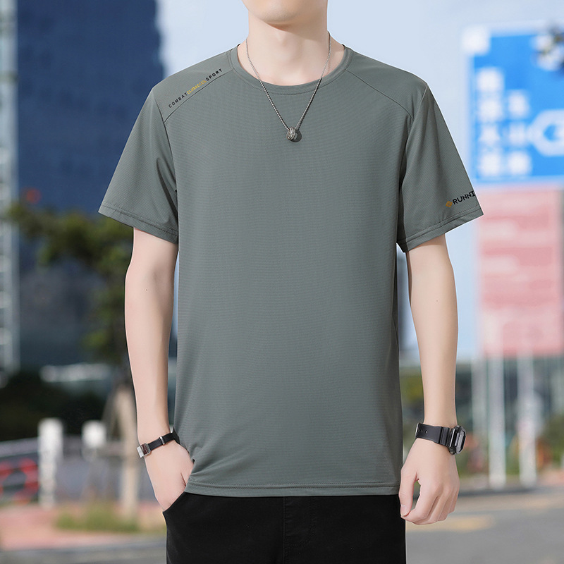 Ice Silk T-shirt Men's Summer Thin Trendy Brand plus size Loose Casual Short-sleeved T-shirt Running Fitness Sports Top