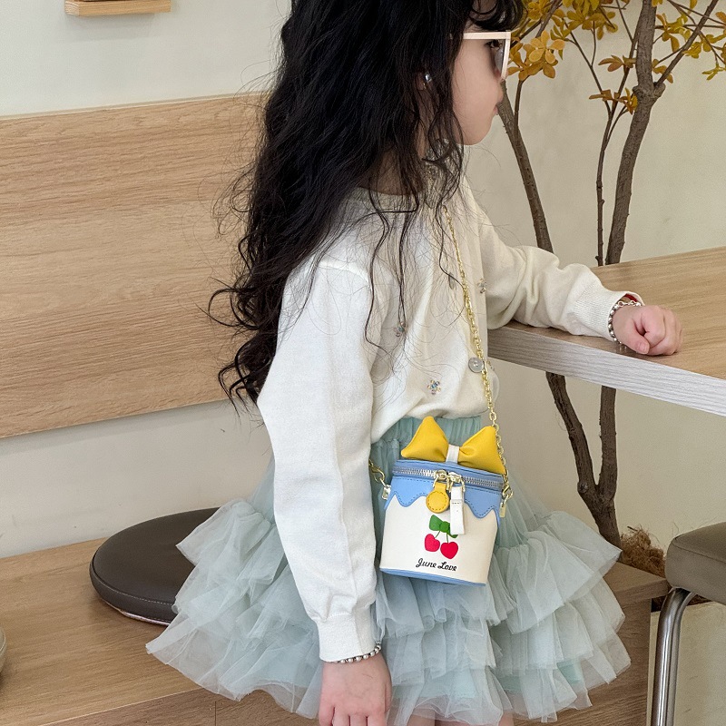 Pequeño bolso de hombro fresco mini niña lindo lazo cereza estampado bebé bolso de cubo nuevo bolso para niños