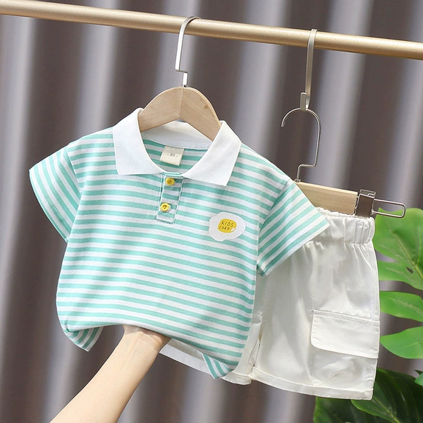 Mo-KIDS short-sleeved suit green stripes