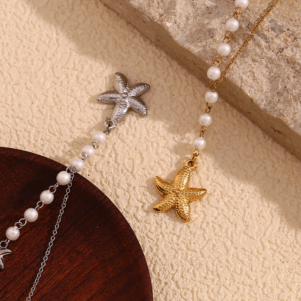 Starfish Pearl Pendant Stainless Steel Necklace