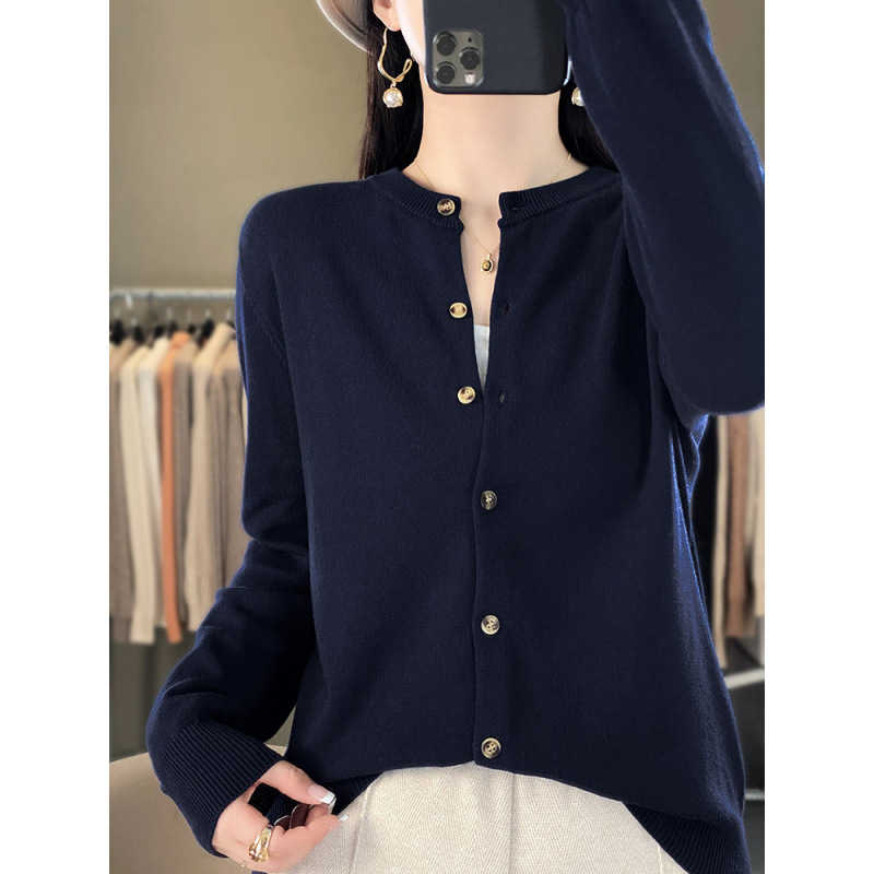 100% Pure Cotton Knitted Cardigan for Women, New Spring and Autumn Style, Simple and Versatile, Comfortable Sweater, Sweat-Absorbent and Breathable Top Jacket