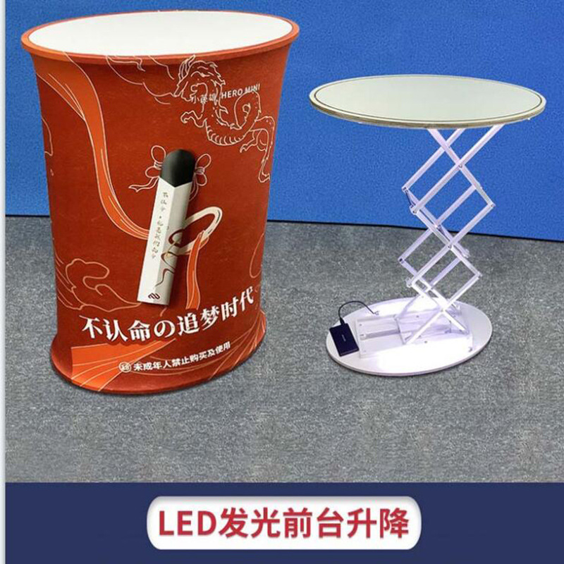 Shanghai rectángulo LED emisor de luz hidráulica elevación publicidad promoción cilindro frente a la exposición mesa de palmaditas pantalla rápida