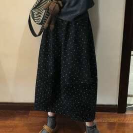 强烈推荐！复古波点花苞半身裙女秋冬新款气质百搭显瘦a字中长裙