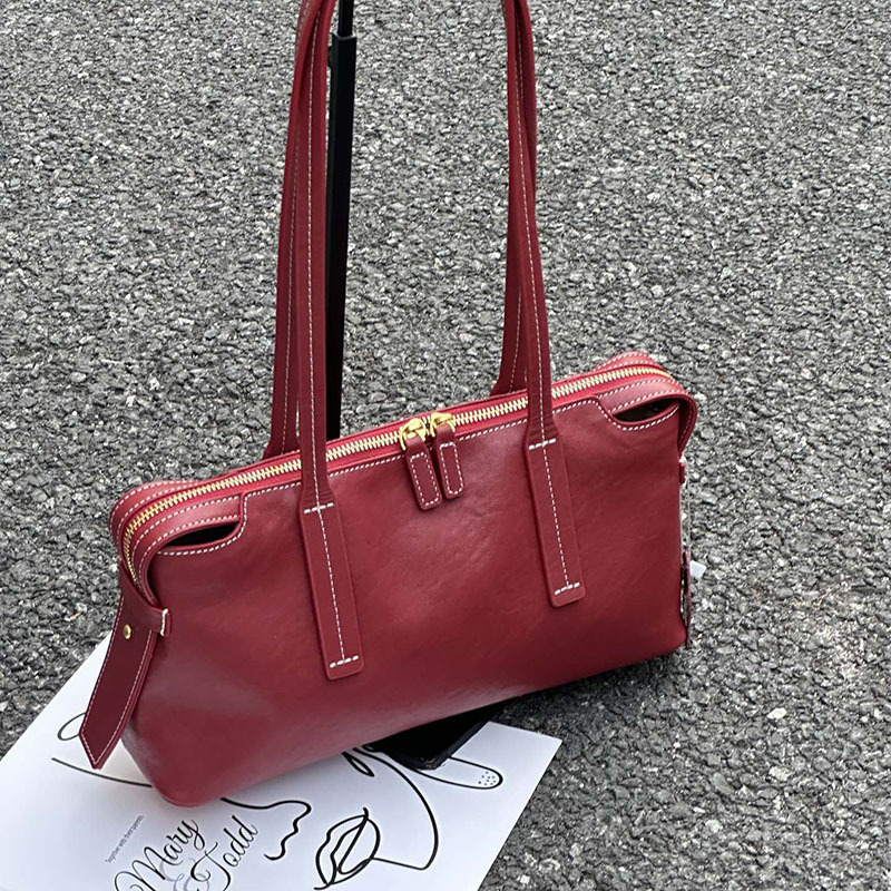 2026 New Genuine Leather Retro Baguette Bag For Women Soft Leather Shoulder Underarm Bag Large Capacity Commuter Tote Handbag - Thumbnail 8