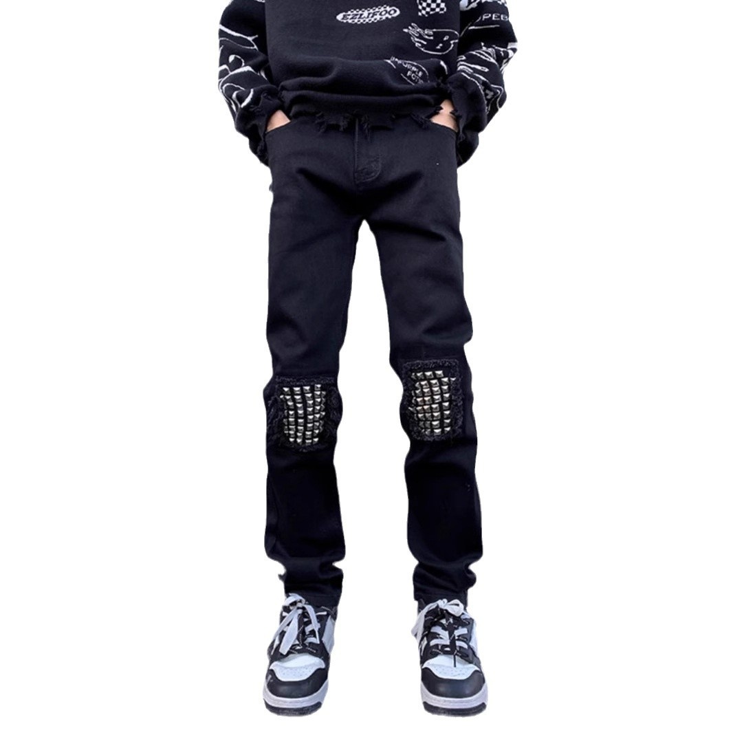 2025 Spring And Autumn Versatile Fashion Black Distressed Design Jeans Washed Wear-resistant Youth Long Pants Men's Cool_mkmklike.com