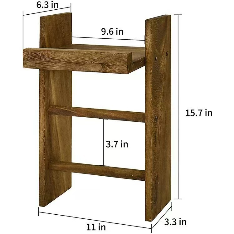 No-Drill Vintage Bathroom Storage Rack Wooden Wall-Mounted Towel Rack Organizer for Washroom