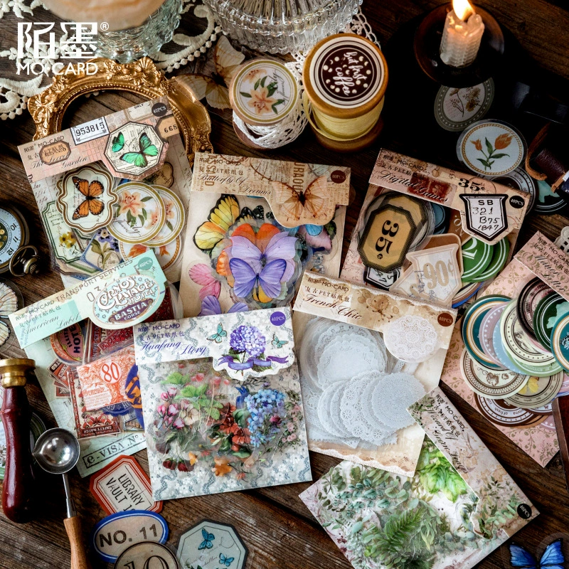 Набор наклеек Mo Ретро серия изображений Искусство DIY Растение Бабочка Материал Декоративные наклейки 40 на 8 Выбор