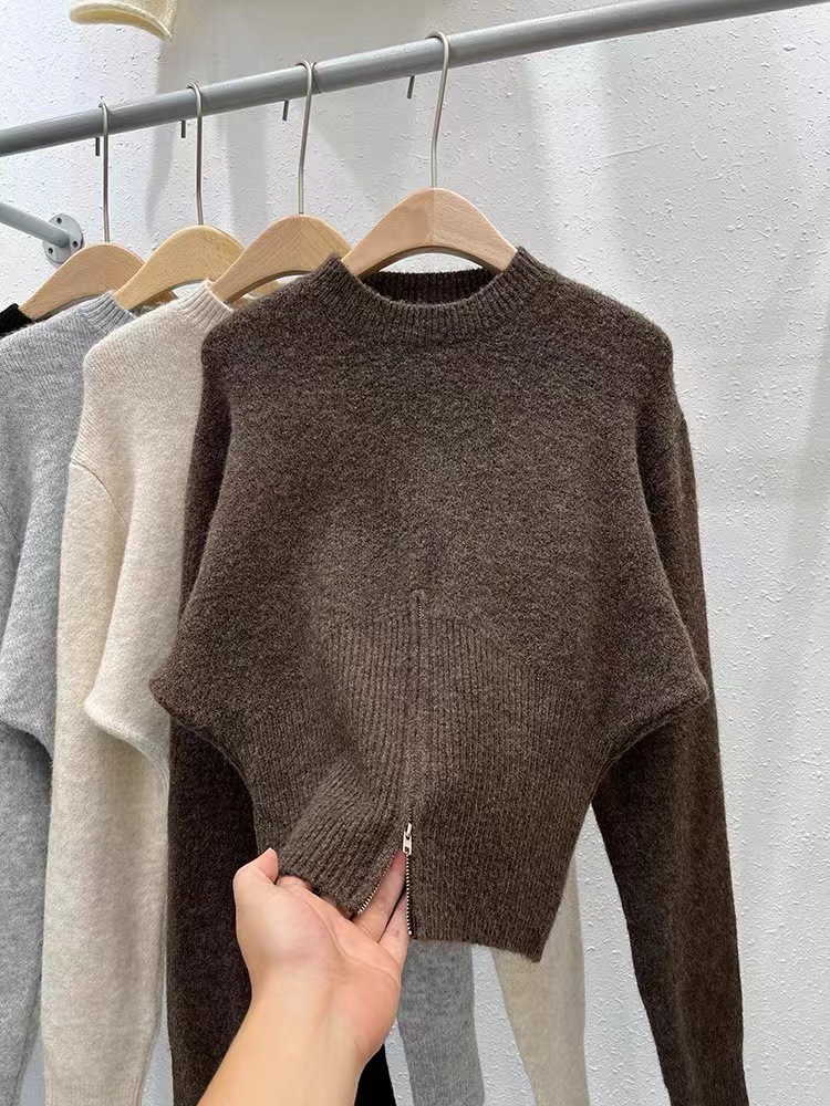 Women's Pullover Round Neck Split Hem French Style Autumn Winter_voghion.com