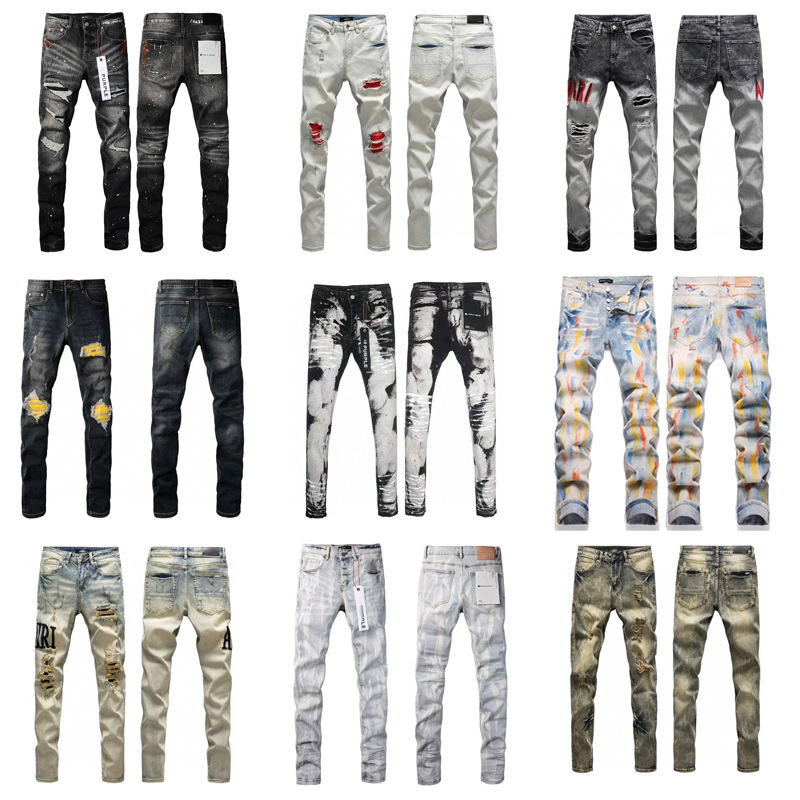 Cross-Border American-Style Purplebr High Street Ripped Embroidered Patchwork Vintage Straight-Leg Jeans Amlri Stretch Denim Cross-Border American-Style Purplebr High Street Ripped Embroidered Patchwork Vintage Straight-Leg Jeans Amlri Stretch Denim