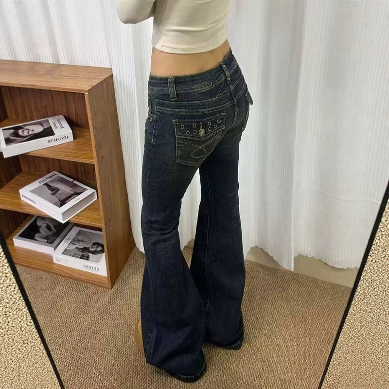 American-Style Spicy Girl Low-Waist Flared Jeans for Women, 2026 Spring/Summer New Slim-Fit Flattering Petite Floor-Length Bootcut Pants