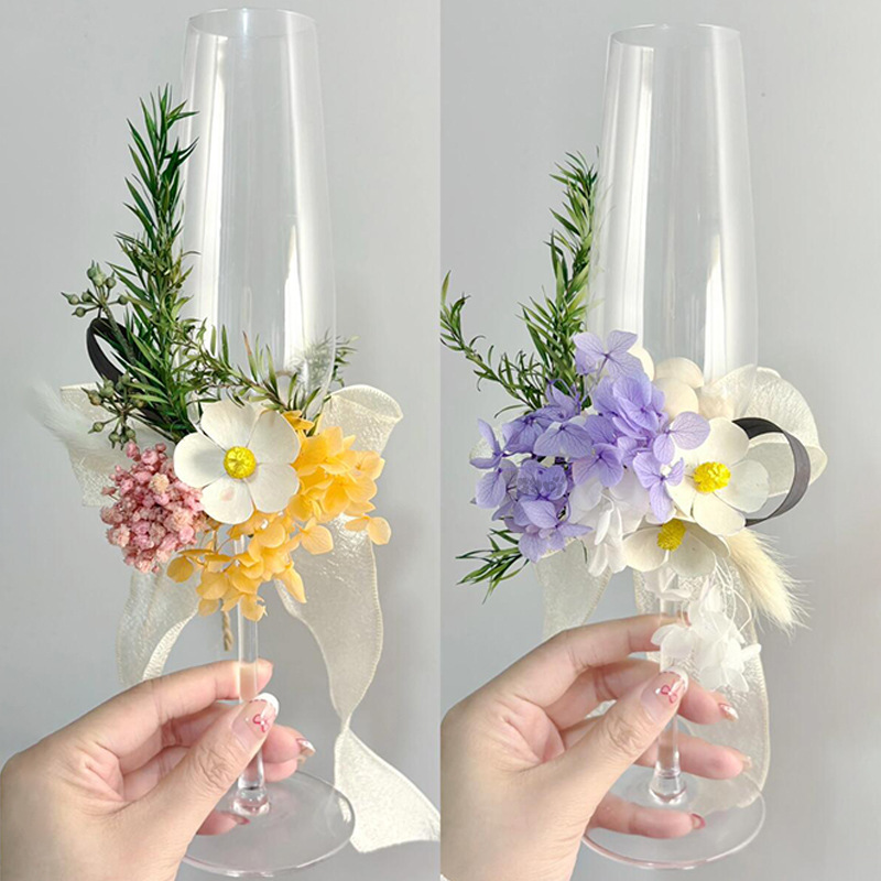 diy干花永生花花艺花束婚礼敬酒杯香槟杯装饰品结婚礼物高脚杯|undefined