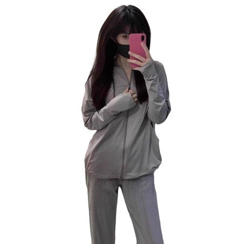 Women's Loose Casual Sun Protection Cardigan Top Outerwear, 2024 New Ice Purple Satin Sunscreen Jacket