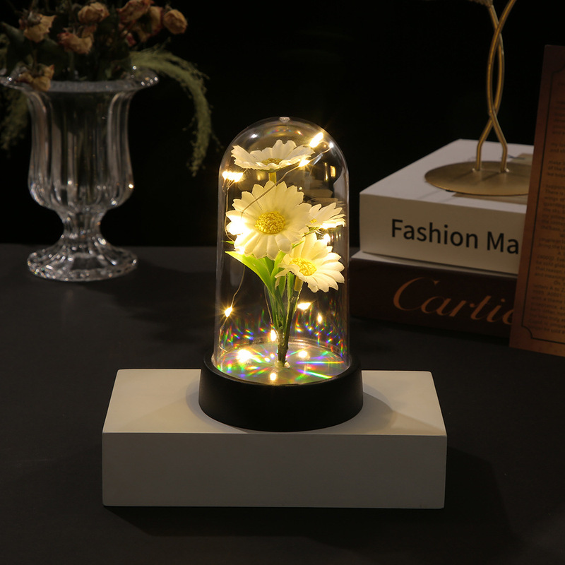 非洲菊永生花摆件仿真花罩灯创意亚克力罩母亲教师节礼物摆件成品|undefined