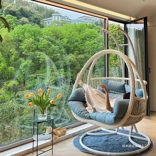Hanging Basket Chair Indoor Swing Cradle Hanging Chair Lazy Household Balcony Hammock Bedroom Cyber Celebrant Bird's Nest Bracken Rattan Chair