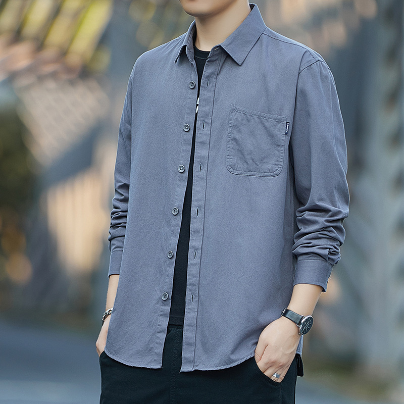 Pure Cotton Autumn Shirt Men's Long Sleeve Business Casual Solid Color Coat Clothes Coaching Clothes Work Washed Welding Clothes Fashionable Pure Cotton Autumn Shirt Men's Long Sleeve Business Casual Solid Color Coat Clothes Coaching Clothes Work Washed Welding Clothes Fashionable