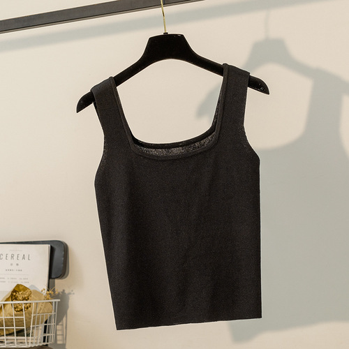 Spring and autumn white ice silk knitted short camisole for women to wear underneath a suit jacket.